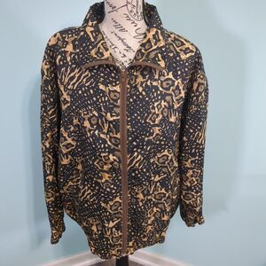 Vintage Silk road Leopard Print Bomber Jacket Gold 90's large